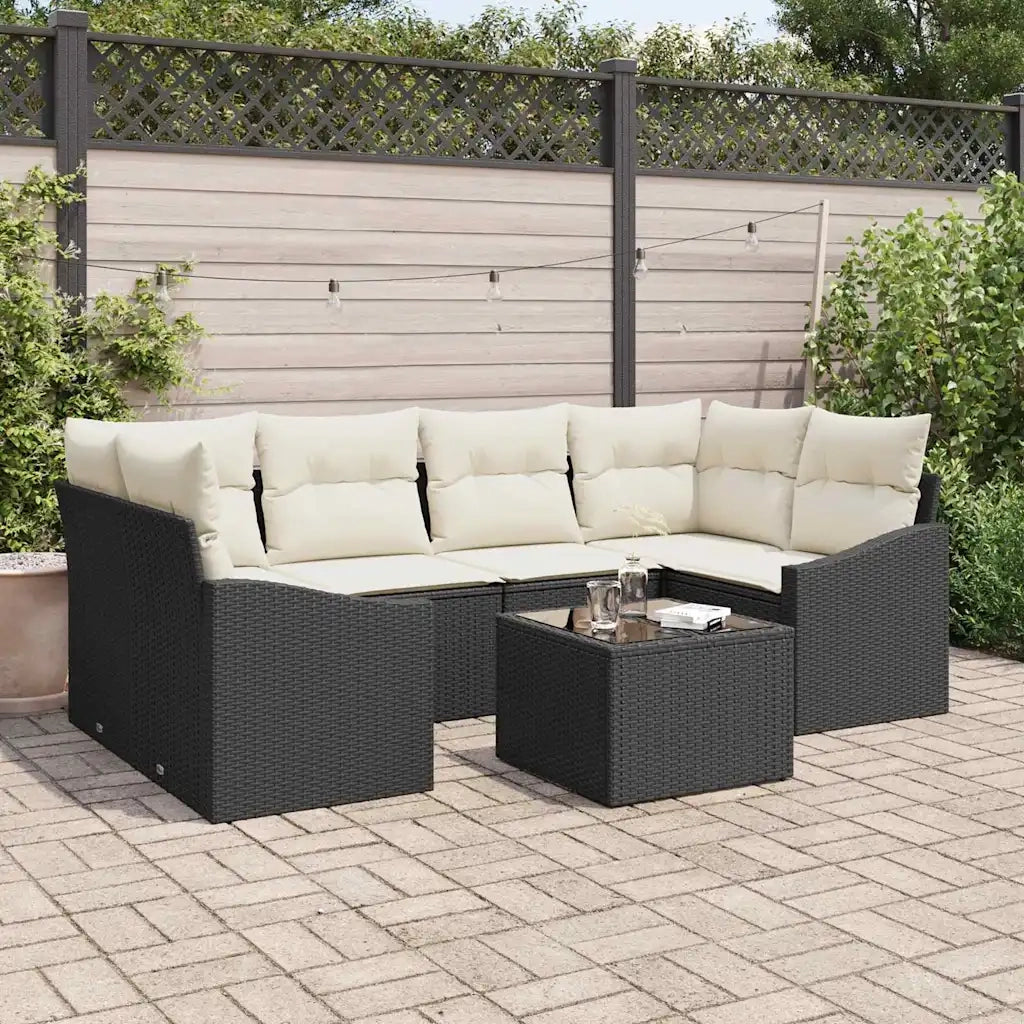 Set di divani con cuscino 7 pcs Nero e Crema polyrattan 3355286