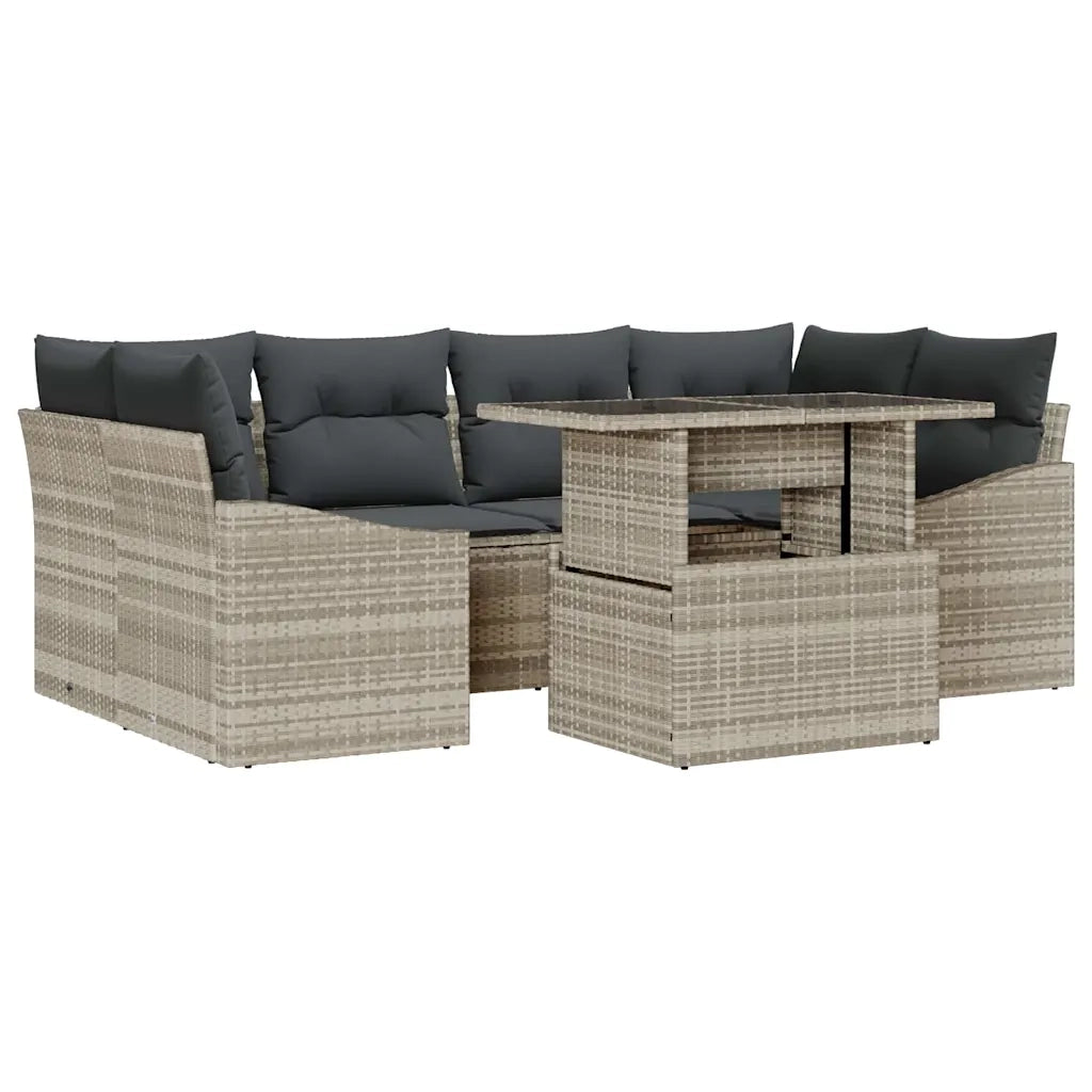 Set Divano da Giardino 7 pcs Grigio chiaro polyrattan