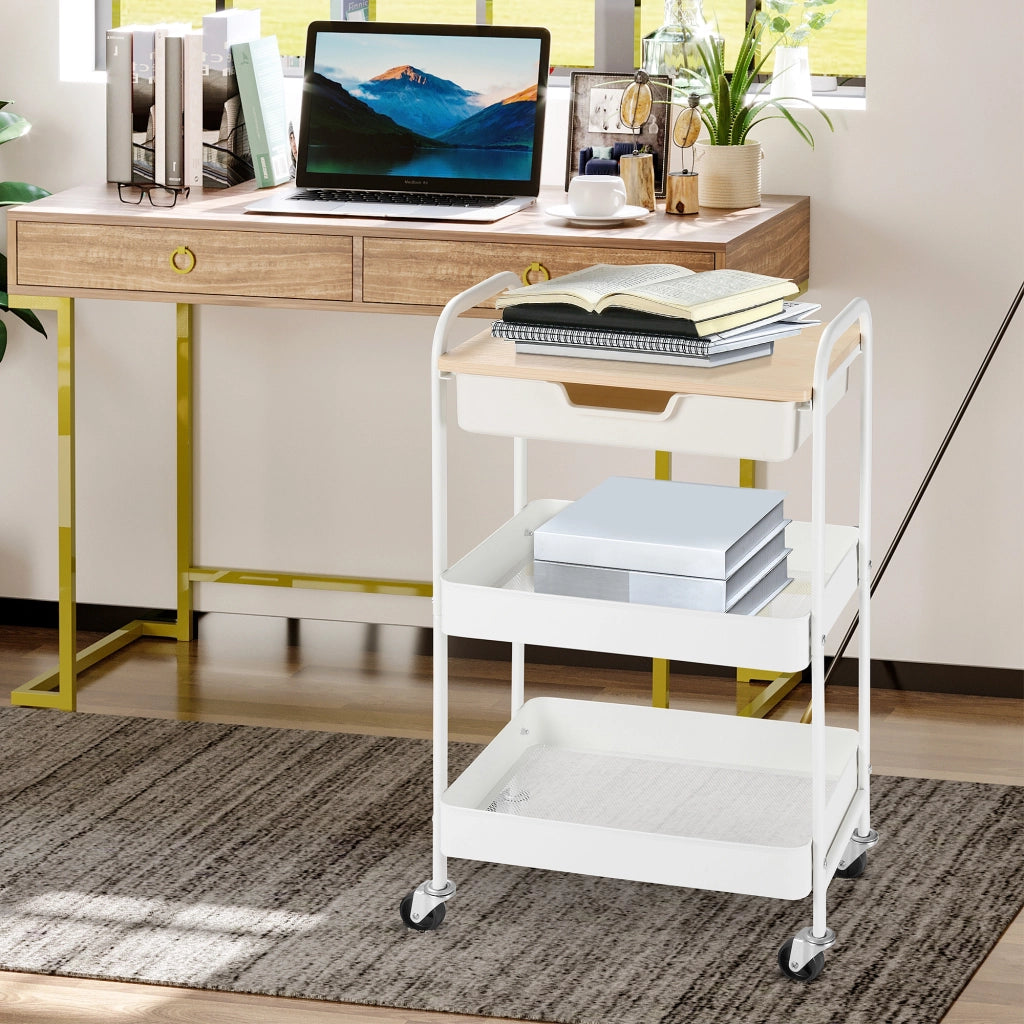 Carrello Multiuso con Cassetti e Cestini ¨C zephmum ¨C 43,9x30,5x75,6 cm Bianco