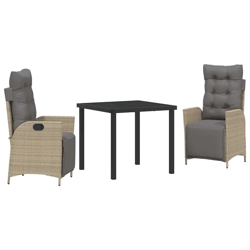 Set da Pranzo per Giardino con cuscino 3 pcs Beige polyrattan