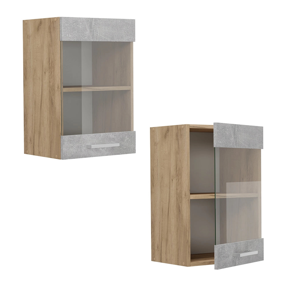 Mobile da cucina in vetro R-Line Calcestruzzo/Rovere dorato 40 cm Vicco