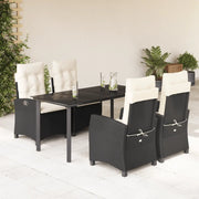 Set da Pranzo da Giardino 5 pz Nero con Cuscini in Polyrattan