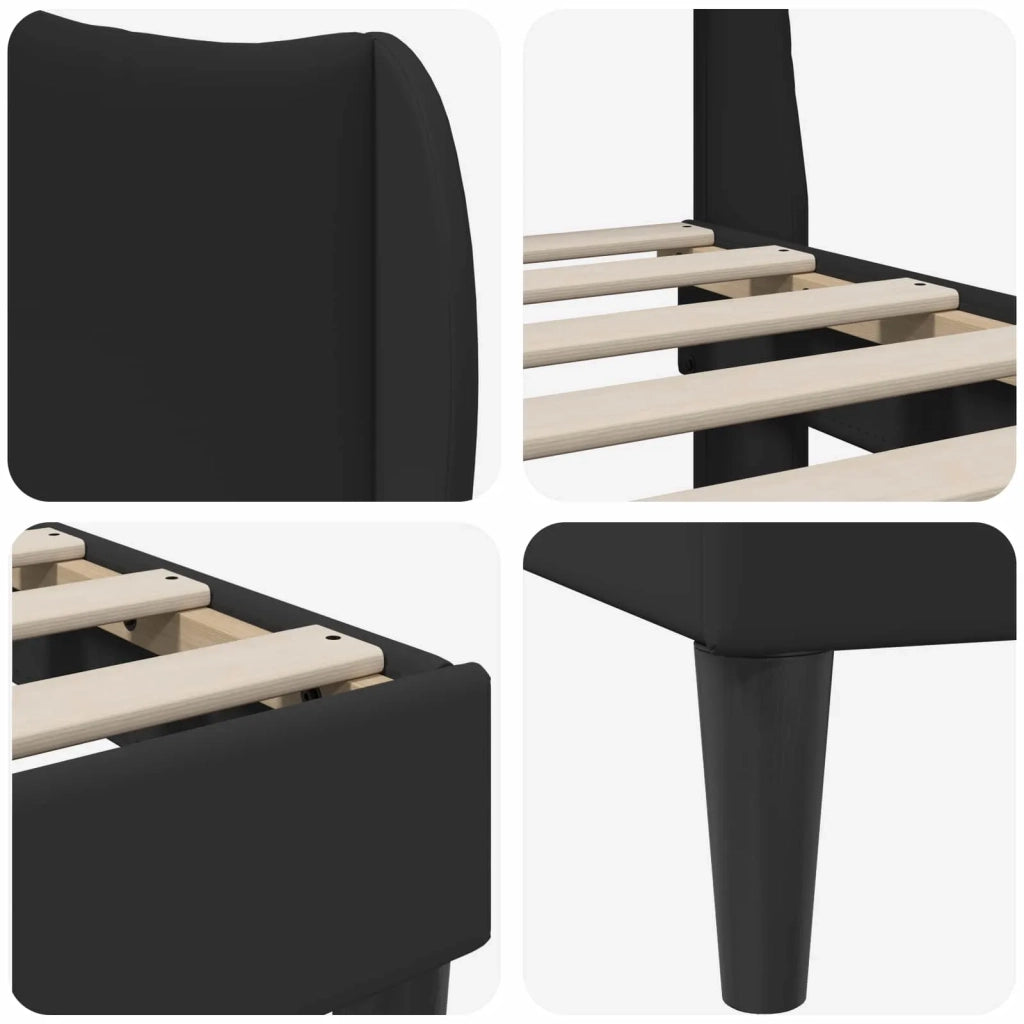 Struttura del letto con testiera-Giroletto Nero 80 x 200 cm Similpelle