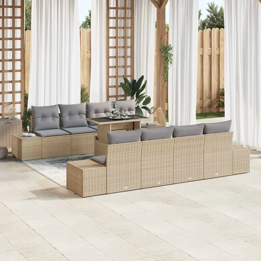 Set Divano da Giardino 9 pcs Beige e Grigio Chiaro polyrattan 3349146