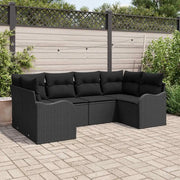 Set Divano da Giardino con cuscino 6 pcs Nero Poly Rattan