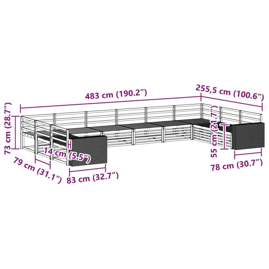 Set divani 10 pz Legno di Acacia Massello 3383902