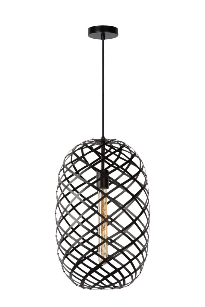 Lampada a sospensione Lucide Wolfram nera Ø32 E27 60W