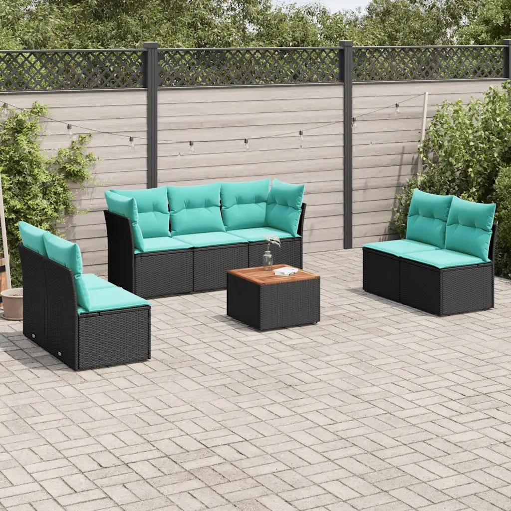 Set Divani da Giardino 8 pz con Cuscini Nero in Polyrattan