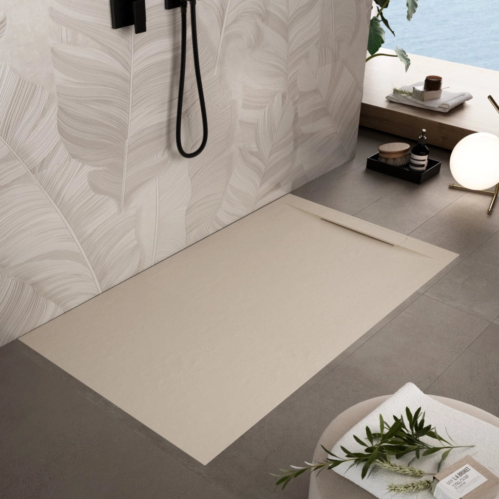 Piatto doccia in marmoresina crema effetto pietra cemento vincent, misura 80x200