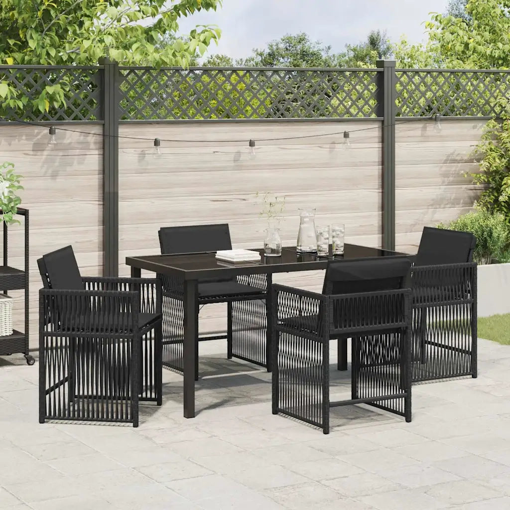 Set da Pranzo per Giardino 5 pcs Nero polyrattan