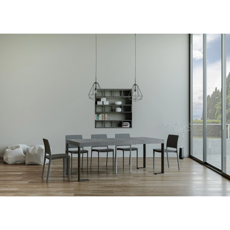 Consolle allungabile 90x40/300 cm Tecno Premium telaio Antracite - Cemento