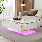 Tavolino da Caff¨¨ LED con Cassetti ¨C MINIMAL ¨C Lucido Oro, USB, 100 cm