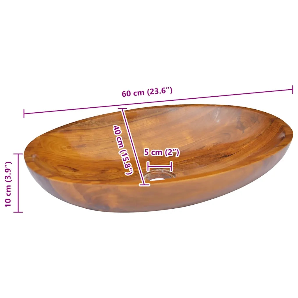 Lavabo in Legno Massello di Teak 60x40x10 cm CFW8095537
