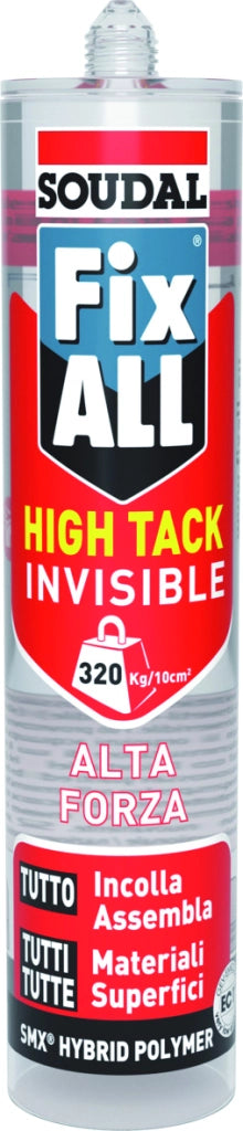 Soudal ADESIVO DI MONTAGGIO ''FIX ALL HIGH TACK INVISIBLE '' ml. 290 col. Trasparente 12.00 pz