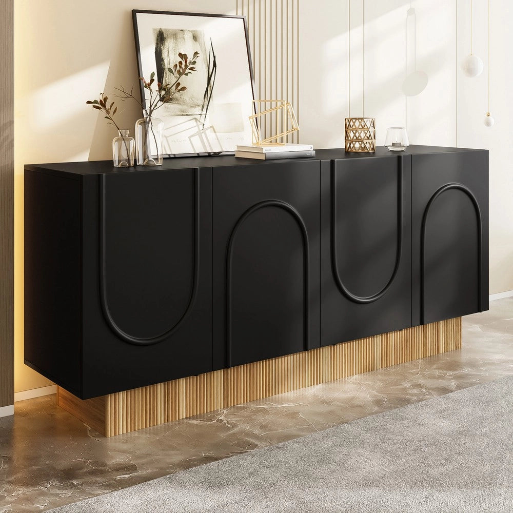 Credenza Moderna 4 Ante ¨C MINIMAL ¨C Bianco/Legno, 160x75x38