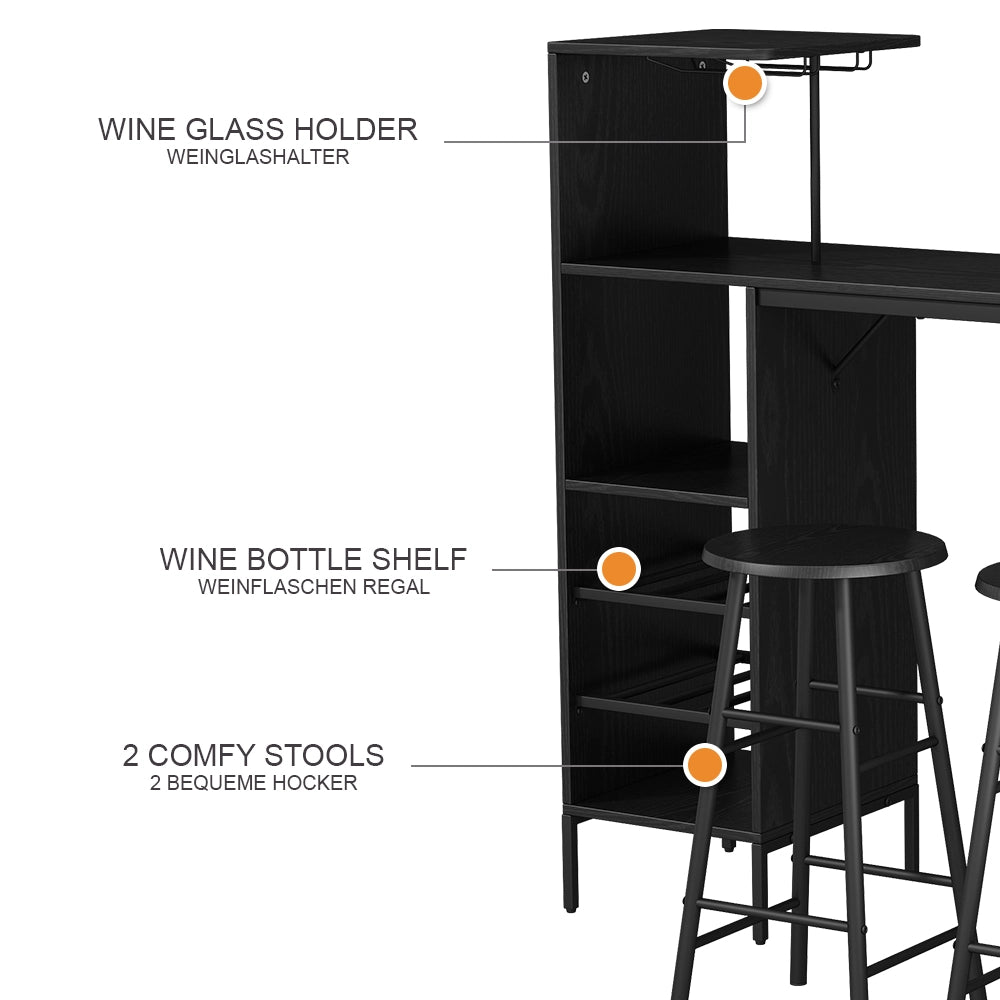 Vicco Set di tavoli da bar Nero 121.5 x 40 cm con 2 sgabelli