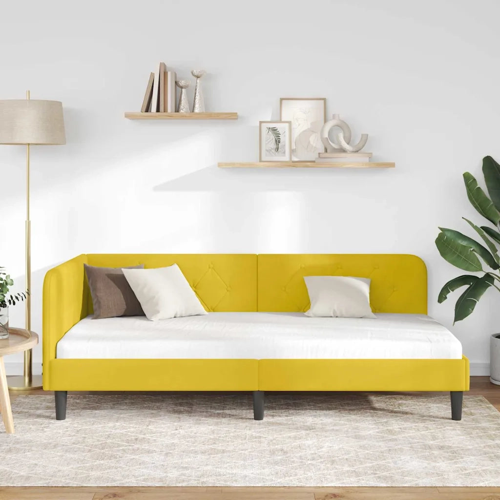 Cornice del letto ad angolo Giallo 90 x 190 cm Velluto