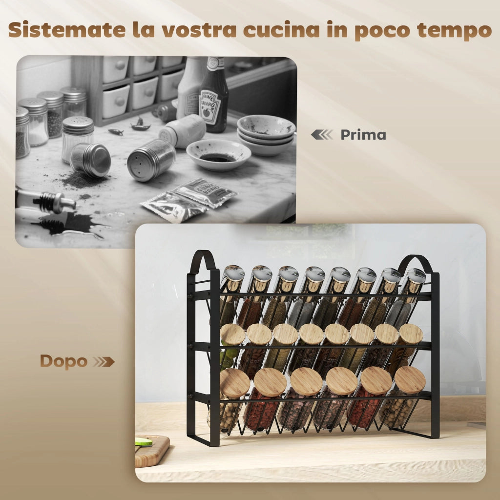 Portaspezie a 3 Livelli ¨C Minimal ¨C Nero, Metallo, Salvaspazio