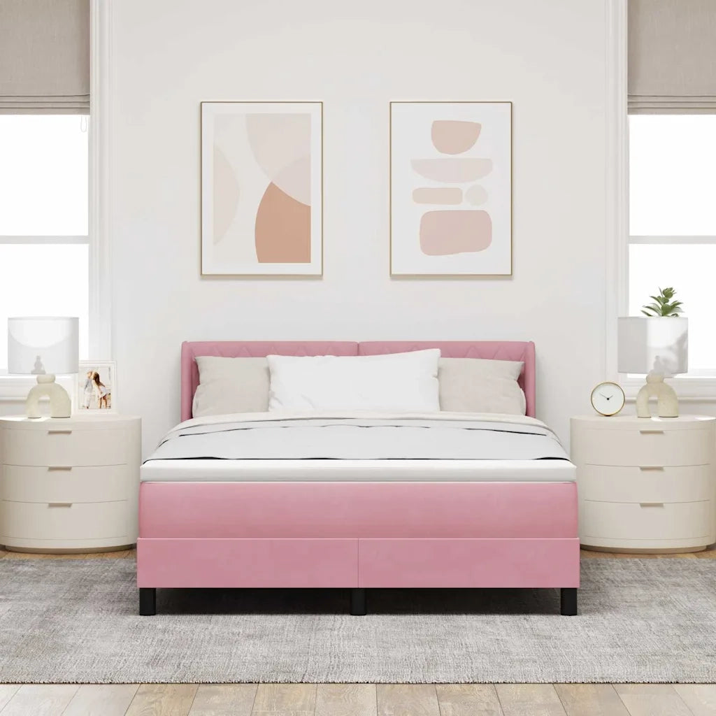 Letto a molle con materasso Rosa 200 x 140 cm Poliestere
