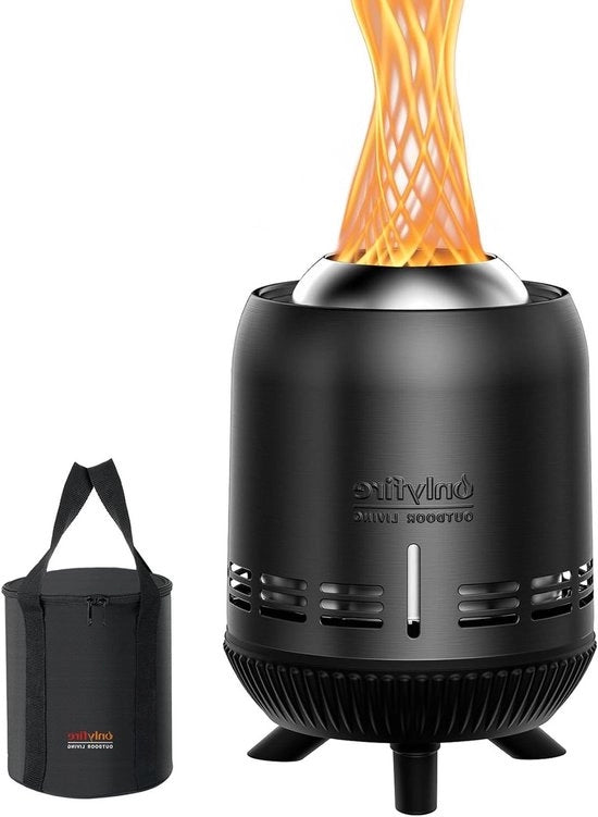 Mini Bocchetta a Fuoco Esterna 15x24cm Bocchetta a Fuoco con Bassa Emissione di Fumo per Tavolo Esterno con Cassetto di Stoccaggio per Balcone e Camping con Pellet/Legna Acciaio Inox Nero