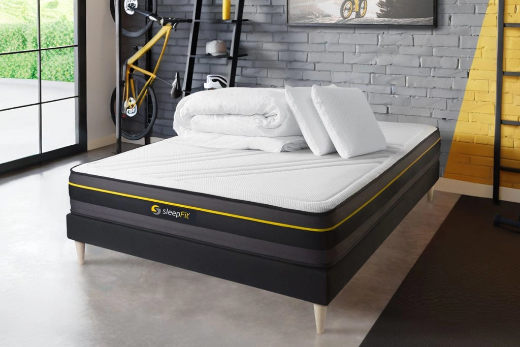 Pacchetto letto completo - Materasso 200x200cm + Box spring con doghe (kit) + 2 cuscini + Piumino - Active