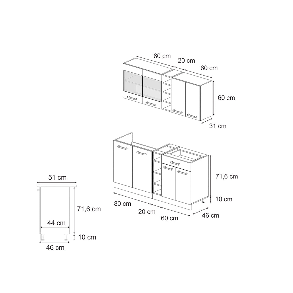 Vicco Cucina completa Blu-grigio/bianco 160 cm , PL Antracite