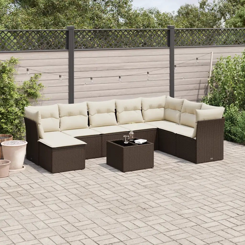 Set Divani da Giardino 9pz con Cuscini Marrone in Polyrattan 3249902