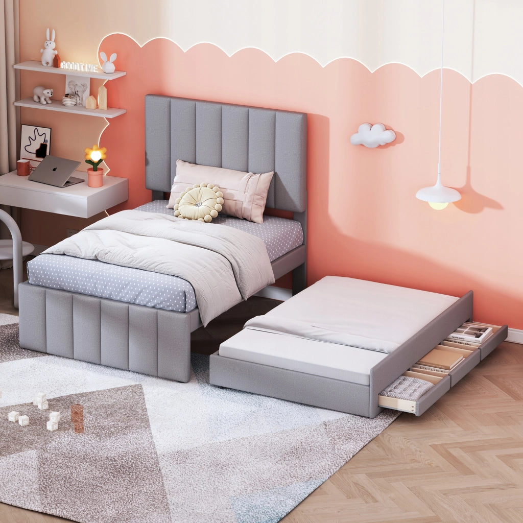 Letto imbottito 90x200 con cassetti - Xylo - Grigio