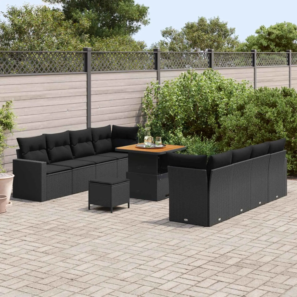 Set Divano da Giardino con cuscino 12 pcs Nero polyrattan