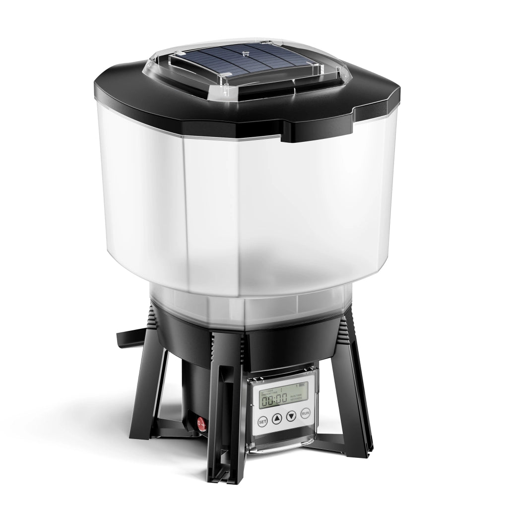 CFF-212 Mangiatoia per pesci ad energia solare, distributore automatico di mangime per laghetti, programmabile, con contenitore da 12 litri per 1-6 somministrazioni al giorno