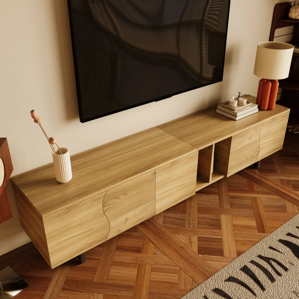Cassettiera per TV naturale in MDF e truciolare lunghezza 191 cm