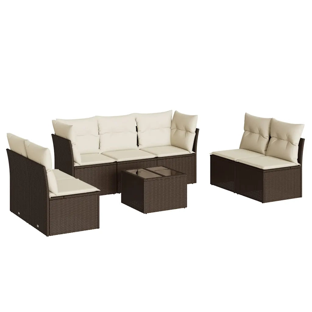 Set Divani da Giardino 8 pz con Cuscini Marrone in Polyrattan 3217423