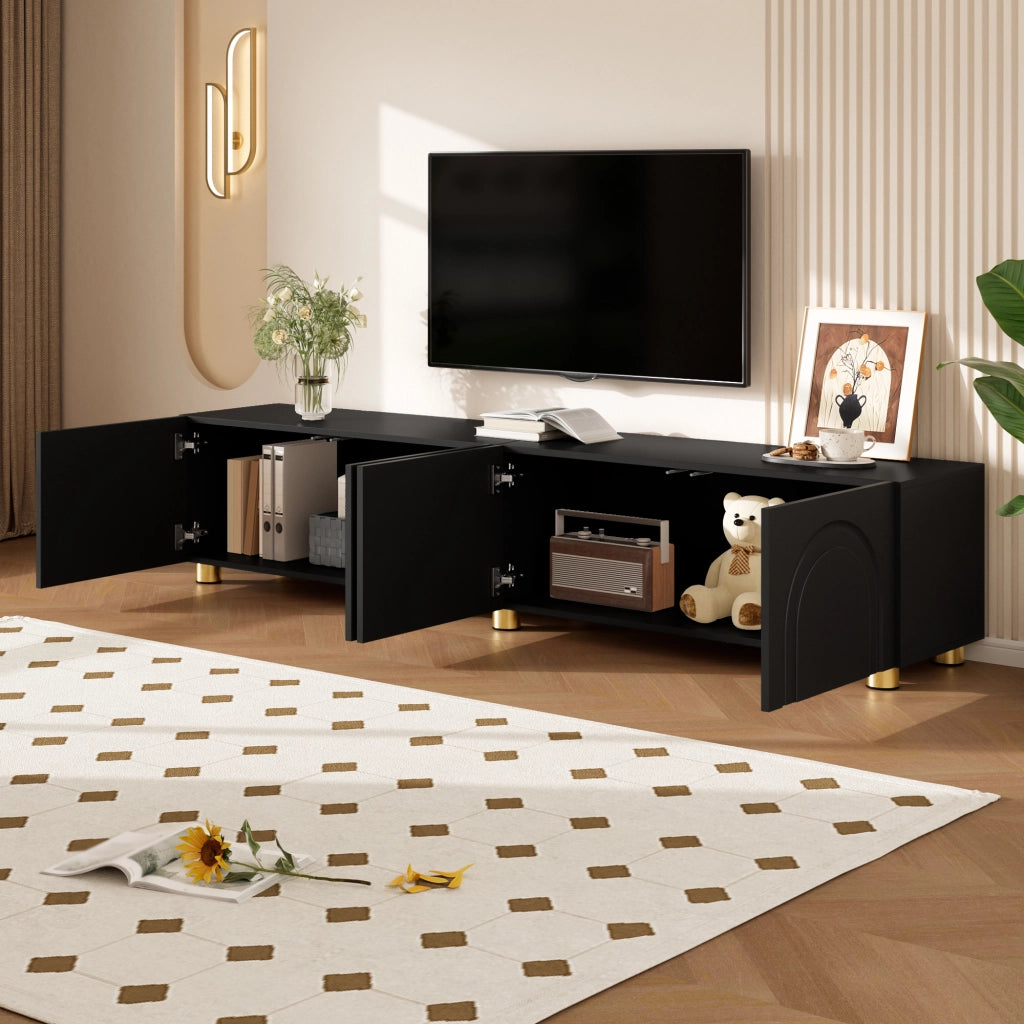 Cassettiera TV nera in MDF e truciolare lunghezza 180 cm