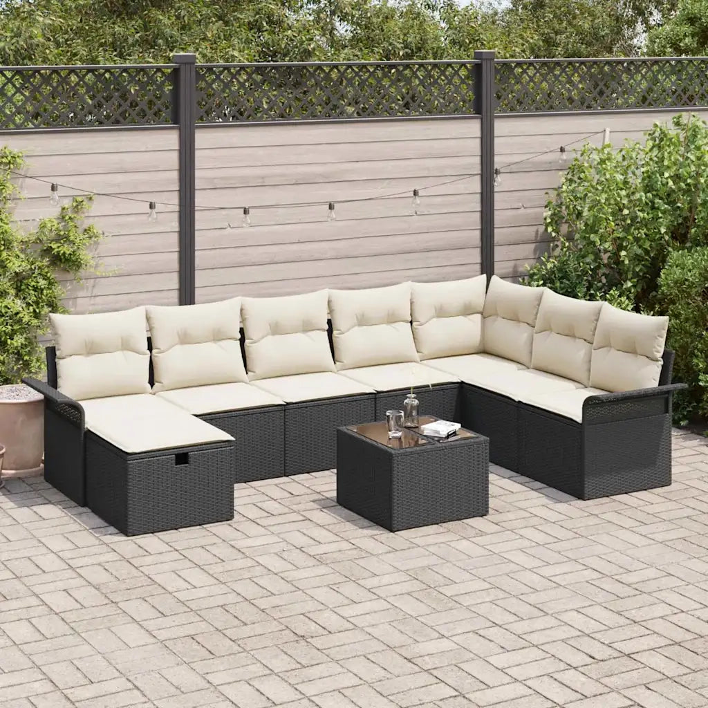 Set Divano da Giardino 9 pcs Nero e Crema polyrattan 3358936