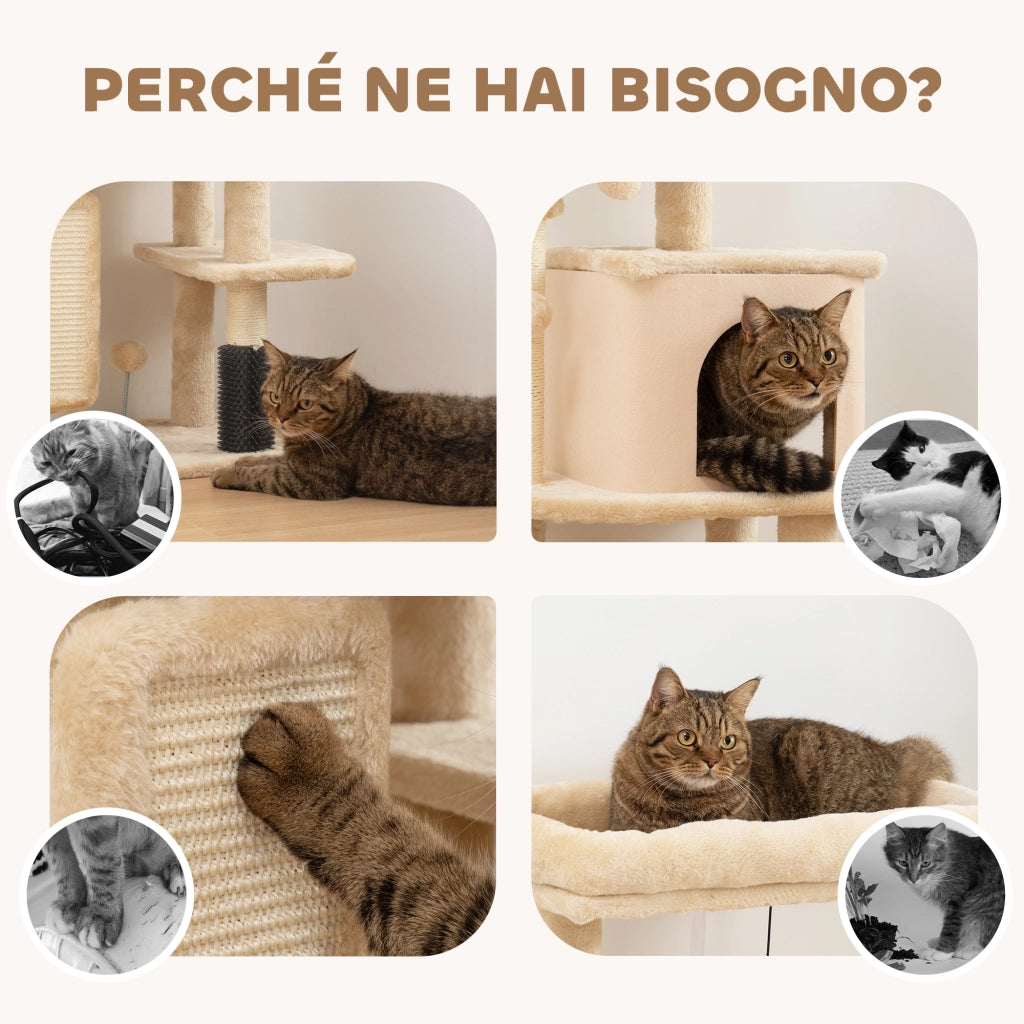 Tiragraffi per Gatti con Casetta e Lettino ¨C Minimal ¨C Beige 104 cm