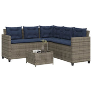 Divano da giardino con Tavolino e cuscini a forma di L in Polyrattan Grigio 369046