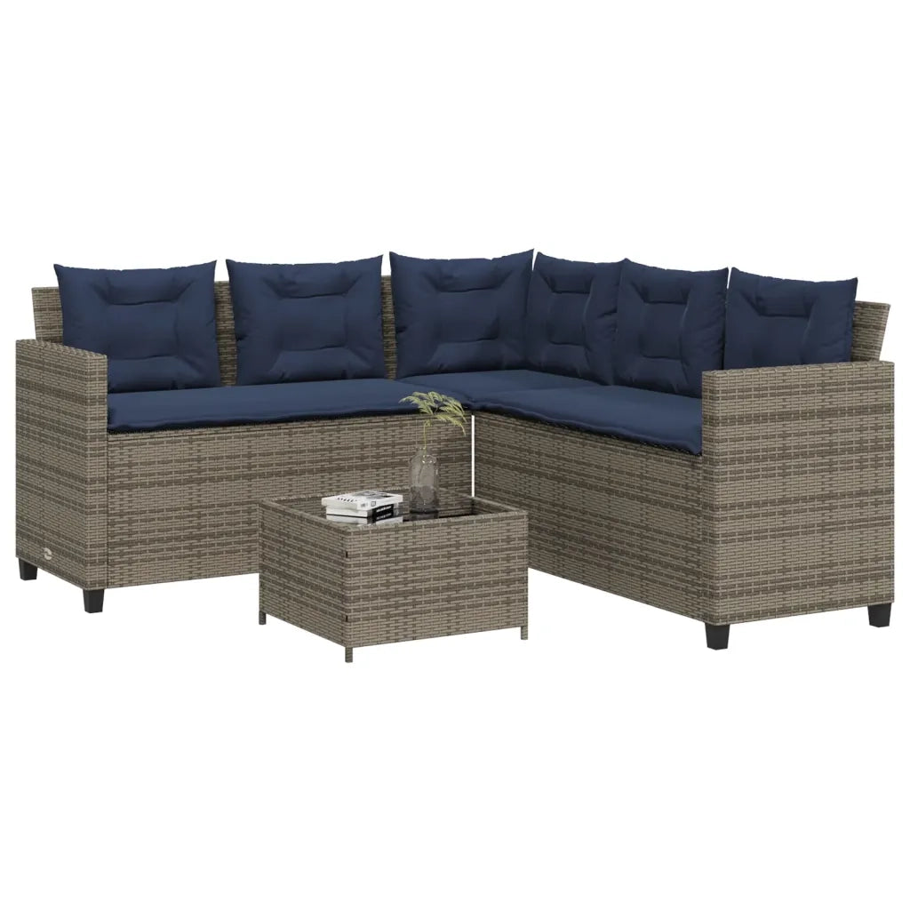 Divano da giardino con Tavolino e cuscini a forma di L in Polyrattan Grigio 369046