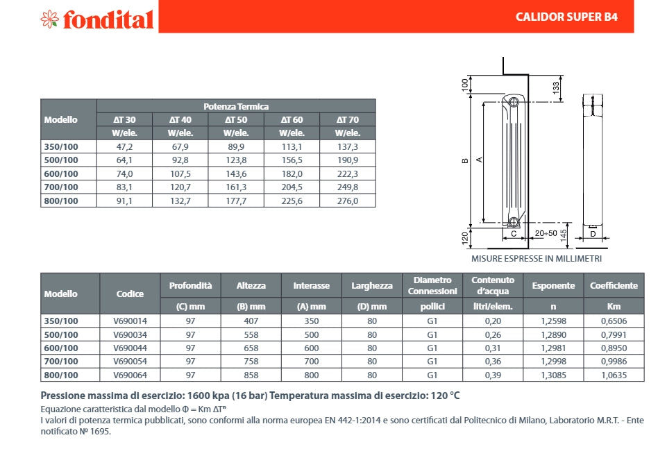 RADIATORE IN ALLUMINIO CALIDOR SUPER B4  H800 Elementi  3