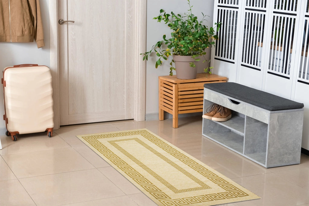 Tappeto Arredo Moderno Morbido in Ciniglia Ingresso Antiscivolo Prodotto Italiano  Soggiorno Camera Salotto Disegni Piazzati Cotone Varie Misure Grande Atena/Champagne - 80x150 cm