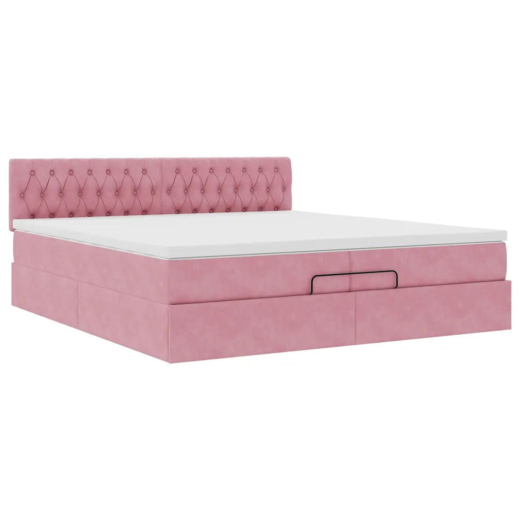 Struttura Letto Pouf con Materassi Rosa 200x200 cm Velluto 3312721