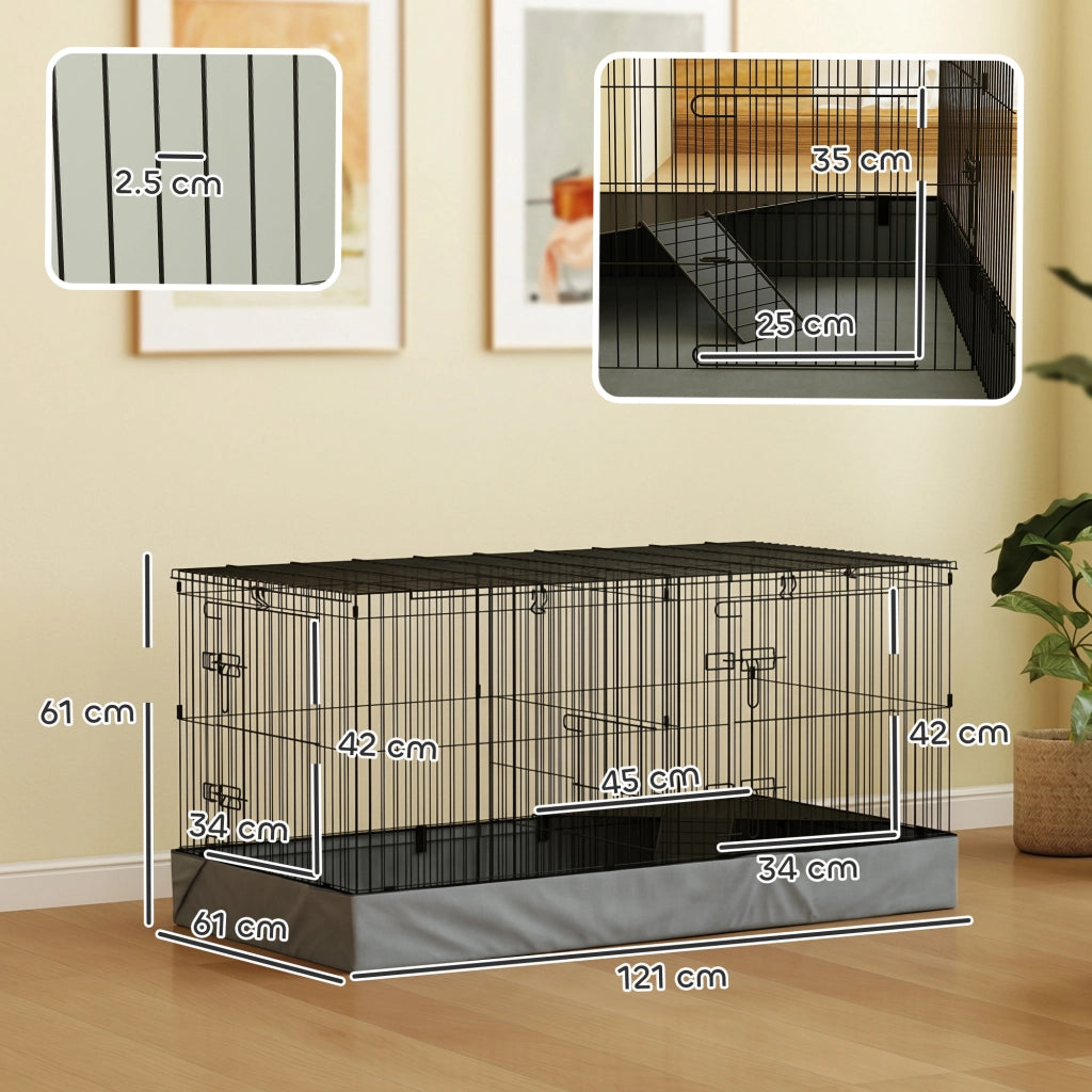 Gabbia per Piccoli Animali 2 in 1 ¨C Xylo ¨C Coperchio Rimovibile, Sezioni Separate, 121x61x61 cm, Nero