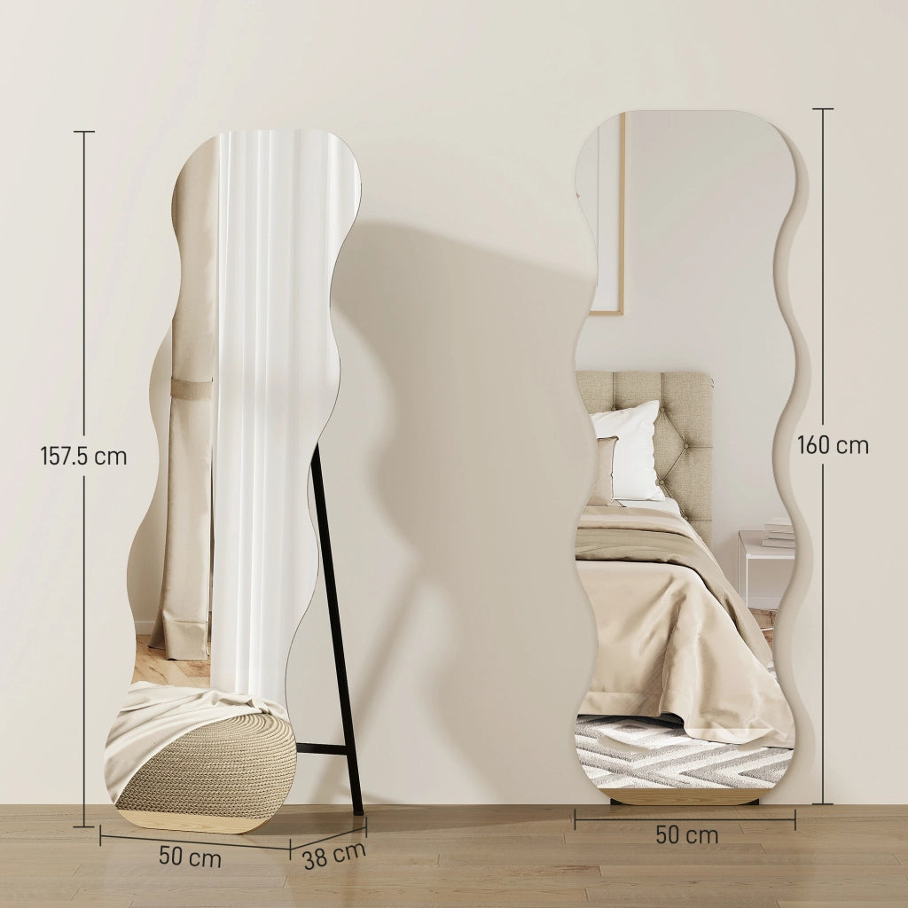 Specchio da Terra Senza Cornice ¨C Xylo ¨C Base Legno Forma Onda Nero