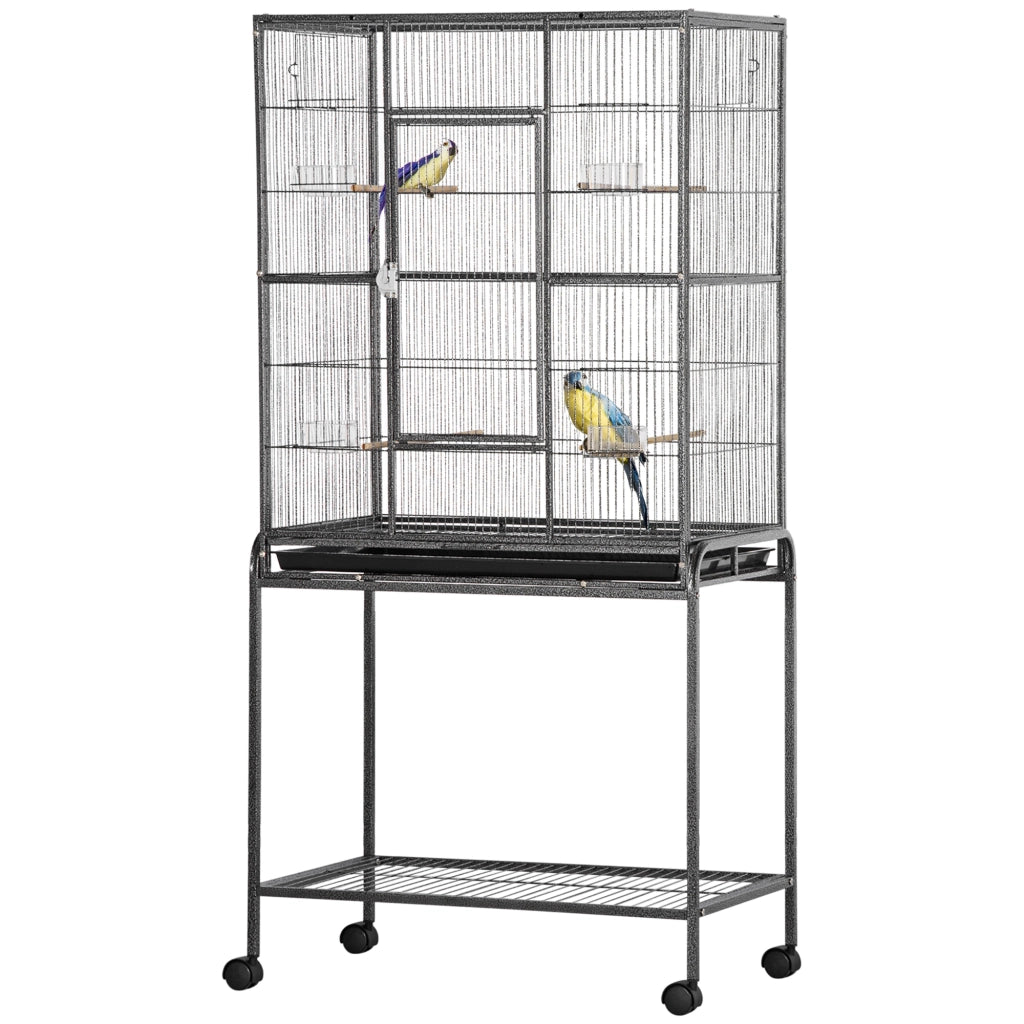 Gabbia per Uccelli con Ruote ¨C Minimal ¨C Nero e Grigio Metallo 81x48x162.5 cm