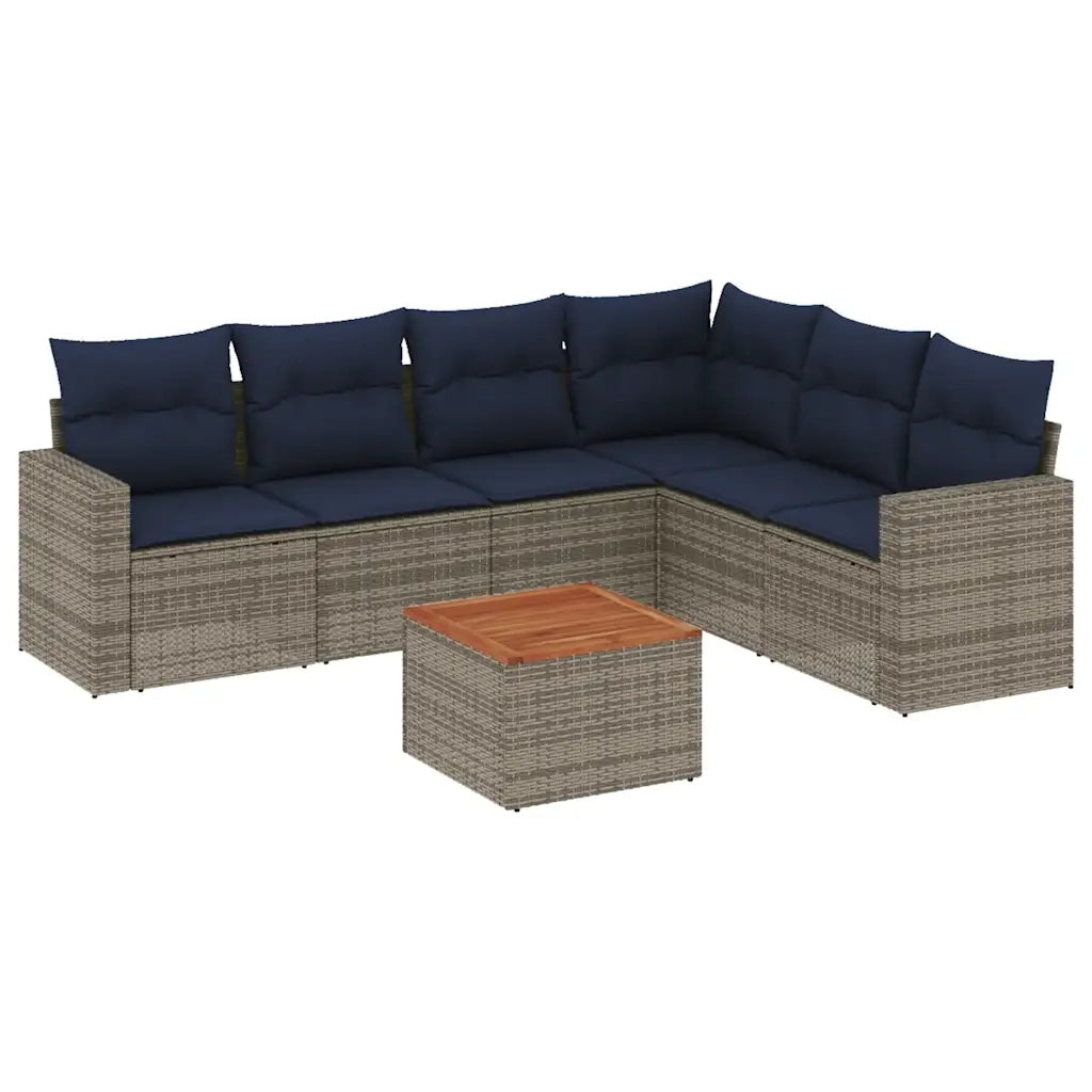 Set Divani da Giardino 7 pz con Cuscini Grigio in Polyrattan