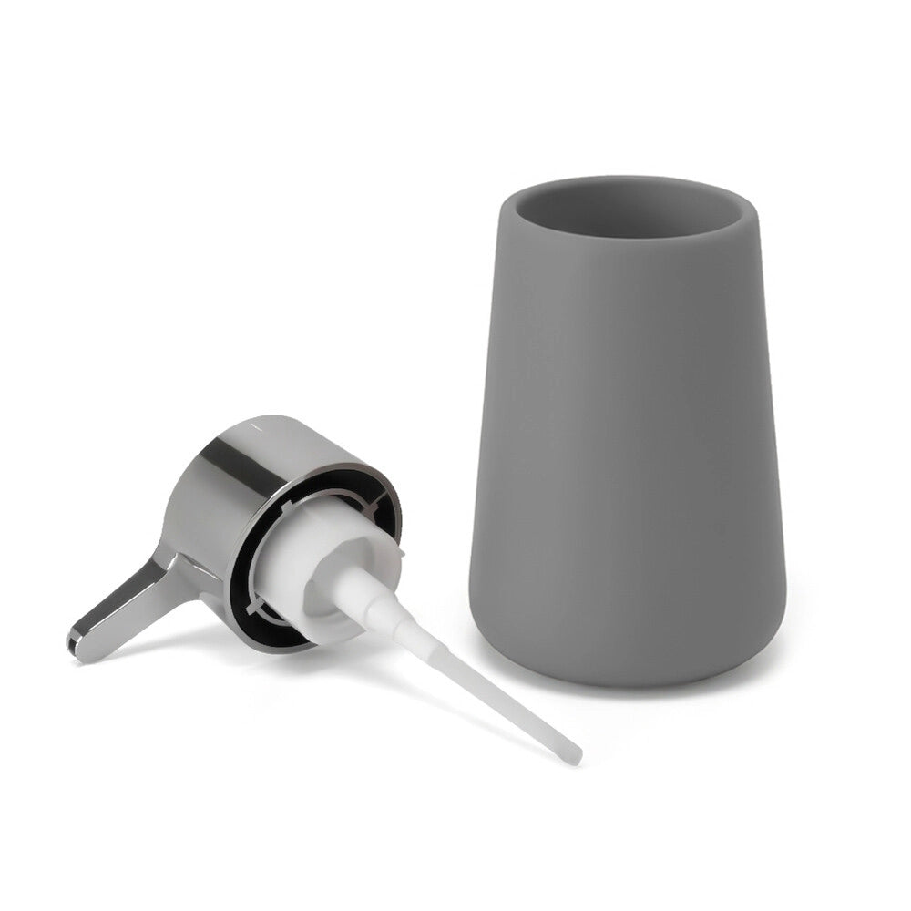Set accessori bagno con dispenser e portaspazzolini grigio e cromo design tondo Sidney