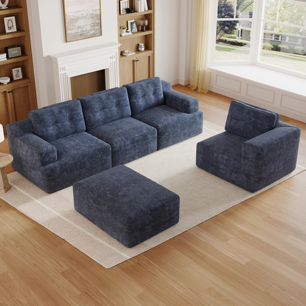 DIVANO Modulare U-form 252x180x82 cm Chenille Blu