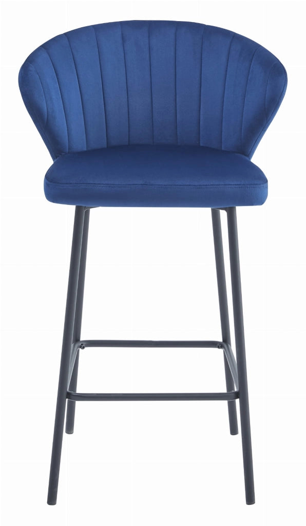 Sgabello da bar Valora GATTA in velluto blu navy con gambe nere x2
