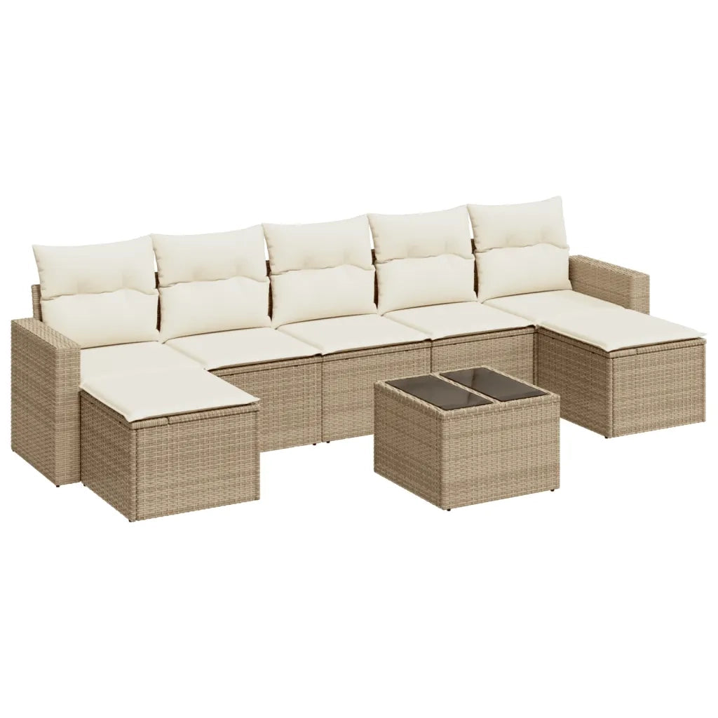 Set Divano da Giardino 8 pz con Cuscini Beige in Polyrattan 3219338