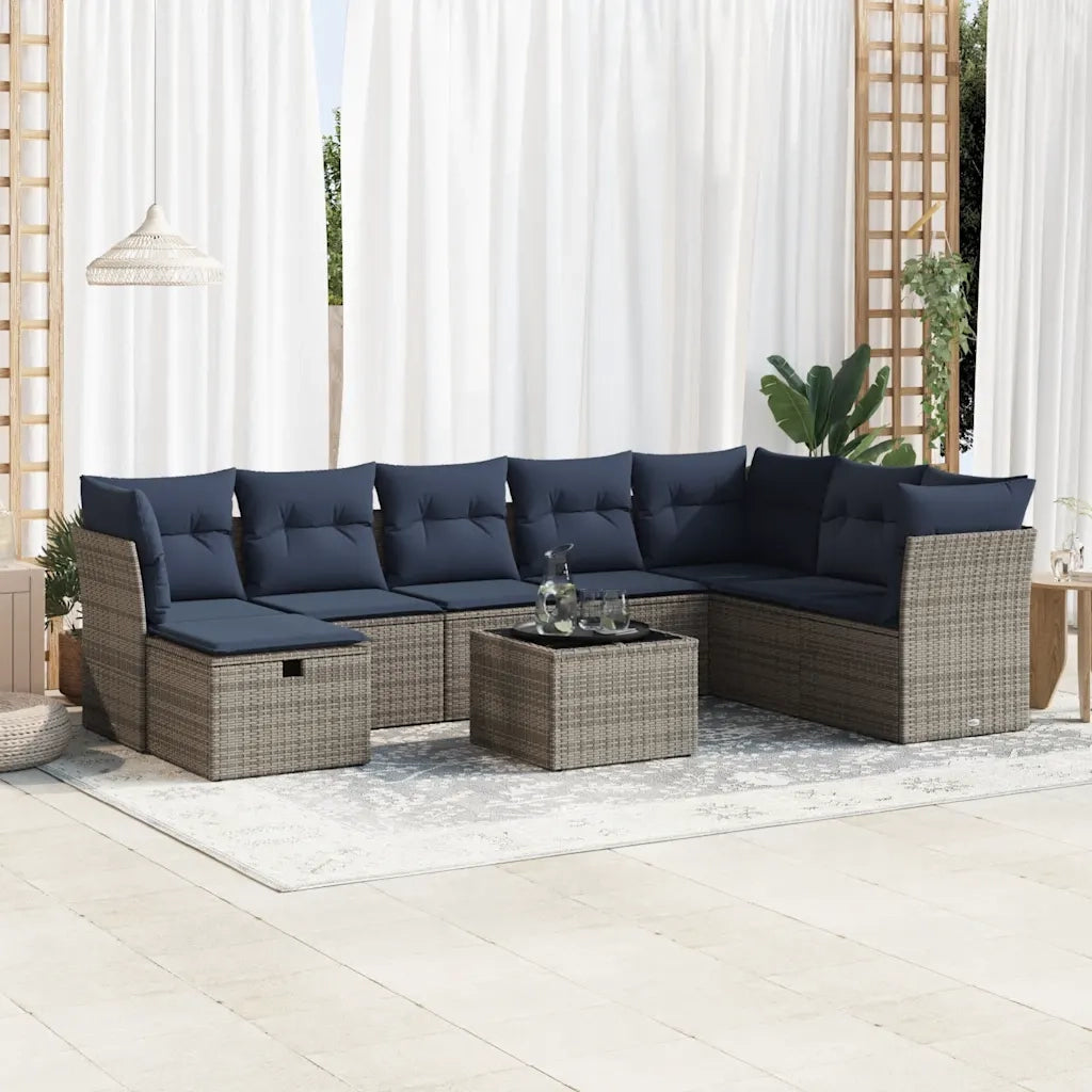Set Divano da Giardino 9 pz con Cuscini Grigio in Polyrattan 3325347
