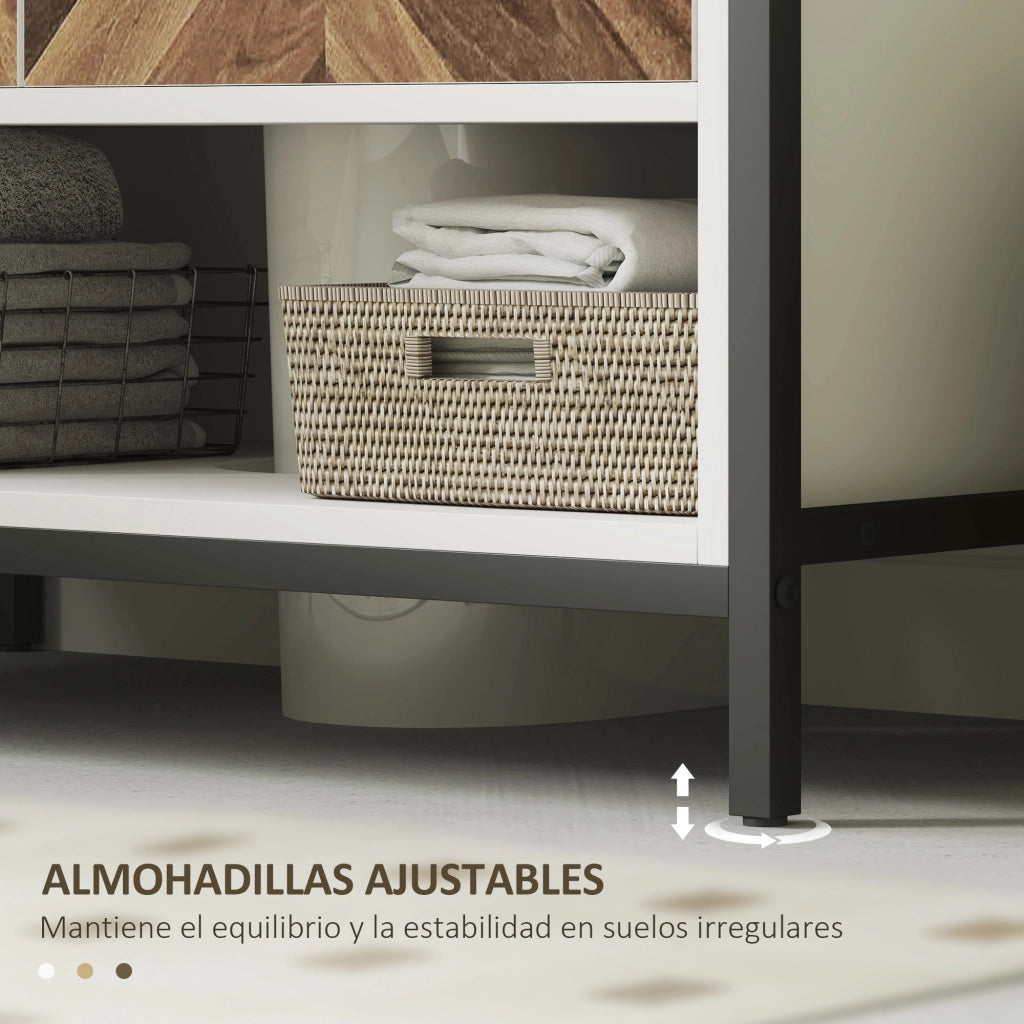 Mobiletto Sottolavabo con Ante e Ripiano ¨C zephmum ¨C Crema e Nogal 80x40x60 cm